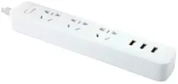 Xiaomi (MI) Mijia USB Power Strip/Extension Cord/Power Bar/Power Strip/3-Outlet Strip with 3 USB Ports, Master Switch, 1.8 Meters Long, White
