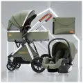 Детская коляска трансформер 3 в 1 LUXMOM V9 для новорожденных автокресло 0+ Оливковая
