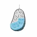Подвесное кресло овал (без стойки), с ротангом черное, голубая подушка