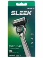 Dorco Бритва SLEEK (1 станок, 2 кассеты), 6 лезвий + лезвие-триммер, подвижная головка Multi-Flex, двухслойная смазывающая полоска, крепление SLEEK