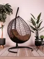 Подвесное кресло капля, с ротангом чёрное, коричневая подушка