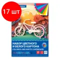 Комплект 17 шт, Набор цветного и белого картона мелованный A4 (белый 10 листов, цветной 20 листов, 10 цветов), BRAUBERG, 116423