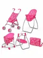 Коляска для кукол 5 в1, цвет звезды на розовом 9002 Melobo, для кукол высотой до 45 см