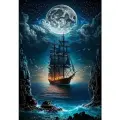 Алмазная мозаика на подрамнике 40x50 см. BoomBoomShop. Корабль в лунном свете