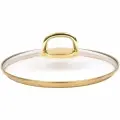 Крышка стеклянная 320мм, с ободом и пароотводом из нерж. стали под золото и ручкой-кнопкой