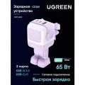 Сетевое зарядное устройство UGREEN CD361 Nexode Robot GaN 65W USB-A+2*USB-C (фиолетовый) 2 года гарантия