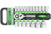 Набор головок AT, 19 предметов, хромованадиевая сталь, 6-гранные, 1/2, с трещоткой