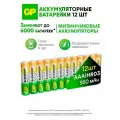 GP Батарейки ААА аккумуляторные мизинчиковые серия 1000, аккумуляторы 950 мАч Ni-Mh, набор 12 шт. RGY