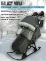 Санки-коляска Galaxy NOVA с колесной базой, с перекидной ручкой, черный крупный лен