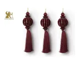 Набор из 3-х бархатных бордовых кисточек с тыквой 20 см