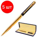 Комплект 5 шт, Ручка подарочная шариковая GALANT ARROW GOLD, корпус черный/золотистый, детали золотистые, узел 0.7 мм, синяя, 143523