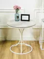 Чайный столик круглый для гостиной, в офис, прихожую, спальню, в гостиницу, отель, с железной белой ножкой