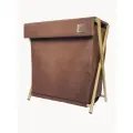 Корзина для хранения маленькая узкая с крышкой Коричневая кожа на золотом