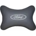 Подушка на подголовник автомобильная серая экокожа (белая) FORD