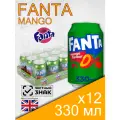 Fanta Mango, 0.33 л, 12 шт, классическая банка (газированный напиток Фанта Манго, жб, Великобритания)