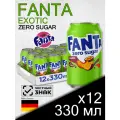 Fanta Exotic Zero Sugar, 0.33 л, 12 шт, классическая банка (газированный напиток Фанта Тропические фрукты, без сахара, Германия)