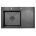 Мойка для кухни прямоугольная с крылом Hoffger HFG-7850B-L из нержавеющей стали, 78 х 50 см, черный графит, левая