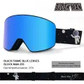 Магнитные горнолыжные очки с двойным слоем, защищающие от запотевания и снежной слепоты，Черная оправа, синие линзы