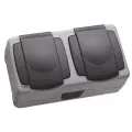 36064206 Розетка двойная герметичная с крышкой IP55 серая (пружинный зажим)