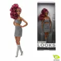 Кукла Barbie, фирменный стиль Barbie Looks Модель #7, HCB77 Блестящий серебряный наряд