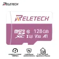 Карта памяти Reletech micro SD U3 A1 128ГБ Для Цифровая камера, камера наблюдения, дрон, регистратор вождения, розовый