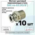 Фитинг прямой SSC 6мм - R3/8 нержавеющая сталь AISI316, цанговый, Пневмофитинг NBPT, Набор 10шт
