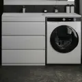 Тумба с раковиной Style Line Даллас 140 под стиральную машину, напольная, 140, 2 см, с ящиками, белая, прямоугольная, из МДФ, из камня