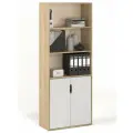 Стеллаж БАНГА-26, дуб сонома-белый, с дверками и отрытой полкой, (ВхШхГ) 177,2х69,8х32,6 см, ЛДСП