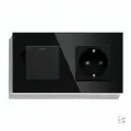 Выключатель с розеткой, 1 клавиша 1 розетка, 2 поста (М1+1F) рамка стекло 157х86мм цвет черный