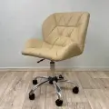 Стул со спинкой, Ракушка, большой, FitBest, велюр, хром, колеса, темно-бежевый кожа