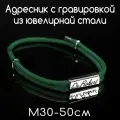 Украшение для собак и кошек. Адресник из ювелирной стали 30мм с гравировкой на шнурке. Шнур паракорд 4мм. Зеленый М