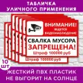 Табличка Внимание. Ведется видеонаблюдение. Свалка мусора запрещена. Штраф 1000 руб - 27х20см, пластик 4мм, для улицы, 10 шт.