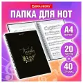Папка-тетрадь для нот А4, 20 вкладышей на 40 страниц, на гребне, пластик, черная, BRAUBERG, 404643