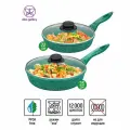 Набор 4 предмета - Сковорода глубокая 22 см, 26 см с крышками Elan Gallery гармония вкуса Изумруд, с несъёмными ручками
