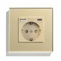 Розетка электрическая с Usb/Type-C AC, 1 пост 16А, рамка 86х86 стекло, цвет золотой