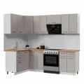 Кухонный гарнитур угловой, столешница Дуб Вотан 38мм, Кухня Индира 140х240см Белый/Дюна