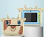 Детский фотоаппарат мгновенной, моментальной печати фото Коровка/полароид +CD карта 32GB (Коричневый/голубой