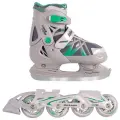 AS-410 Коньки BlackAqua 2в1 (коньки+ролики) , серо-зелёный (35-38р)