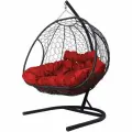 Подвесное кресло M-group добрыня с ротангом чёрное, красная подушка