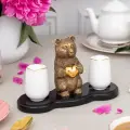Набор солонка и перечница Bogacho Мишка Найс на декоративной подставке для кухонного обеденного стола