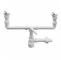 Сифон бутылочный (1 1/2'х40мм) для 2-х раковин с выпусками (70мм нержавеющие решетки), пробками и адаптером под углом для слива быт. техники; выход на 40мм