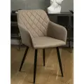 Кухонный стул кресло лофт Grande, цвет бежевый, велюр под кожу, черные ножки, узор ромбы