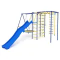 Уличный спортивный комплекс Модель № 3 с горкой-волна 3,0 метра, площадкой под горку, качелями-гнездо и Доп. модулем Паутина
