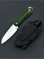 Нож c фиксированным клинком из стали 14C28N, городской фиксед, кайдекс ножны, крепление g-clip, рукоять микарта, зеленый
