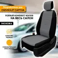 Чехлы для автомобильных сидений Chevrolet Captiva / Шевроле Каптива (2006-2018) из экокожи, цвет черный + серый, задняя спинка раздельная 40/60 (комплект авточехлов на весь салон)