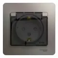 Розетка с заземлением, со шторками (с крышкой) IP44, Платина, Schneider Electric Glossa (комплект 2шт)