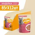 Влажный корм Мнямс Кусочки в соусе с индейкой для выведения шерсти у кошек, 12 шт х 85 гр