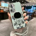Чехол OPPOReno11, мятно-зеленый, с кронштейном астронавта, шнурком