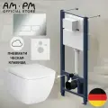 Инсталляция с подвесным унитазом AM.PM Hit FlashClean, пневматическая кнопка Jump S хром, микролифтом, шумоизоляция