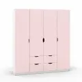 Шкаф четырехстворчатый с ящиками и штангой Есэндвич Grand 3 Лаворо 180х55х200 см (Белый/Розовый кварц)